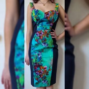Black Halo Watercolor Floral Dress Sz 2
